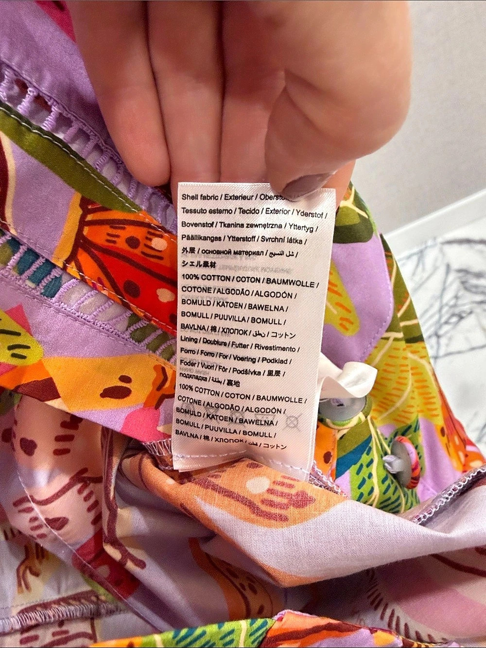 Farm Rio Lilac Beaks & Bananas V Neck Romper Organic Cotton Purple & Multicolor - Picture 7 of 7